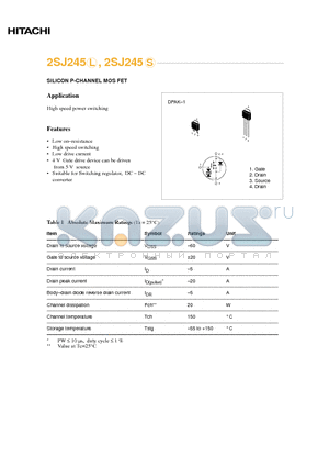 2SJ245 datasheet - SILICON P-CHANNEL MOS FET