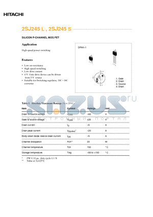 2SJ245S datasheet - SILICON P-CHANNEL MOS FET