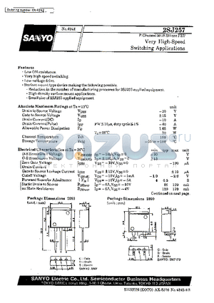 2SJ257 datasheet - Very High-Speed Switching Applications