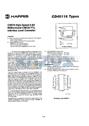 CD40116H datasheet - CMOS HIGH-SPEED 8-BIT BIDIRECTIONAL CMOS/TTL INTERFACE LEVEL CONVERTER