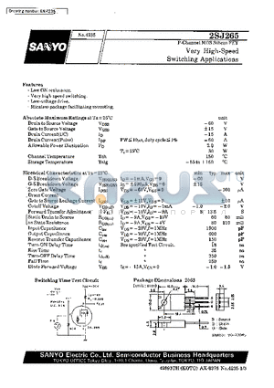 2SJ265 datasheet - Very High-Speed Switching Applications