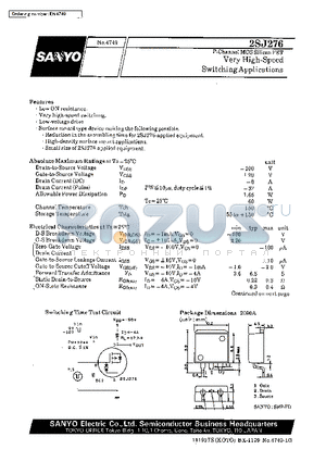 2SJ276 datasheet - Very High-Speed Switching Applications