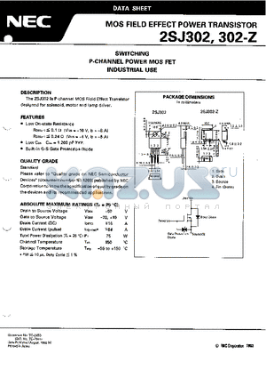 2SJ302 datasheet - SWITCHING P-CHANNEL POWER MOS FET INDUSTRIAL USE