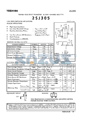 2SJ305 datasheet - P CHANNEL MOS TYPE (HIGH SPEED SWITCHING, ANALOG APPLICATIONS)