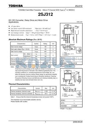 2SJ312 datasheet - DC−DC Converter, Relay Drive and Motor Drive Applications