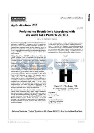 AN-1032 datasheet - Performance Restrictions Associated with 3.5 Watts SO-8 Power MOSFETs