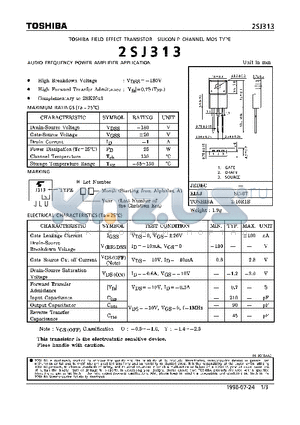 2SJ313 datasheet - P CHANNEL MOS TYPE (AUDIO FREQUENCY POWER AMPLIFIER APPLICATION)