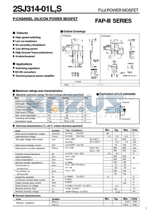 2SJ314-01L datasheet - P-CHANNEL SILICON POWER MOSFET