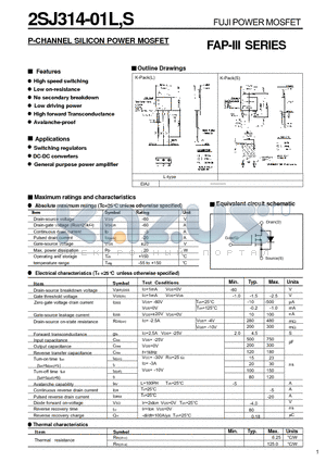 2SJ314-01S datasheet - P-CHANNEL SILICON POWER MOSFET
