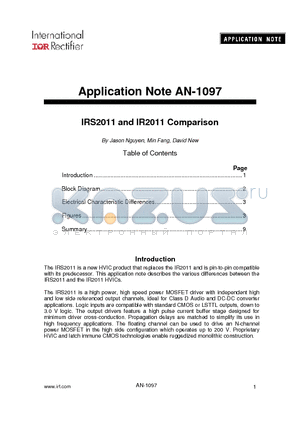 AN-1097 datasheet - IRS2011 and IR2011 Comparison