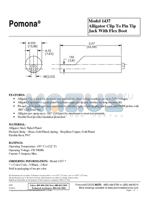 1437 datasheet - Alligator Clip To Pin Tip Jack With Flex Boot