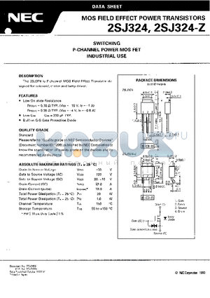 2SJ324 datasheet - SWITCHING P-CHANNEL POWER MOS FET INDUSTRIAL USE