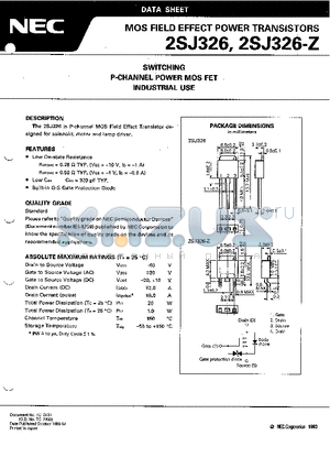 2SJ326 datasheet - SWITCHING P-CHANNEL POWER MOS FET INDUSTRIAL USE