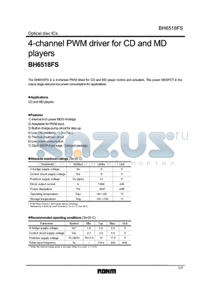 BH6518FS datasheet - 4-channel PWM driver for CD and MD players