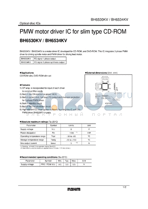 BH6530KV datasheet - PMW motor driver IC for slim type CD-ROM