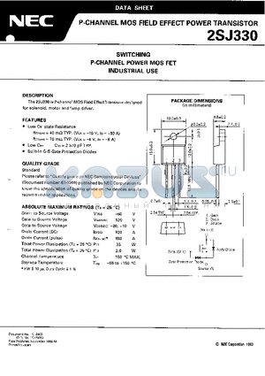 2SJ330 datasheet - SWITCHING P-CHANNEL POWER MOS FET INDUSTRIAL USE
