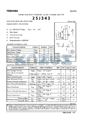 2SJ343 datasheet - P CHANNEL MOS TYPE (HIGH SPEED SWITCHING, ANAROG SWITCH APPLICATIONS)