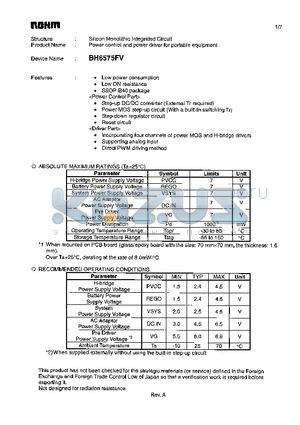 BH6575FV datasheet - Power control and power driver for portable equipment