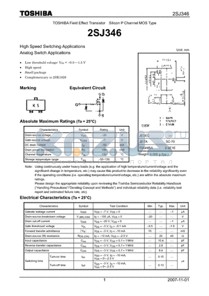 2SJ346 datasheet - High Speed Switching Applications