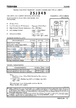 2SJ349 datasheet - P CHANNEL MOS TYPE (HIGH SPEED, HIGH CURRENT SWITCHING, DC-DC CONVERTER, RELAY DRIVE AND MOTOR DRIVE APPLICATIONS)