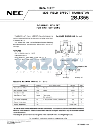 2SJ355 datasheet - P-CHANNEL MOS FET FOR HIGH SWITCHING
