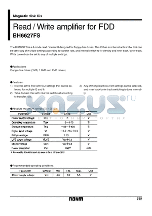 BH6627FS datasheet - Read /Write amplifier for FDD