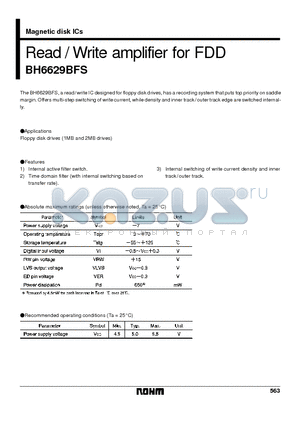 BH6629BFS datasheet - Read /Write amplifier for FDD