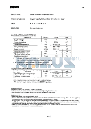 BH6799FVM datasheet - Single-Phase Full-Wave Motor Driver for Fan Motor