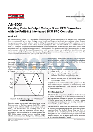 AN-8021 datasheet - Building Variable Output Voltage Boost PFC Converters