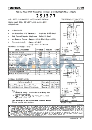 2SJ377 datasheet - P CHANNEL MOS TYPE (HIGH SPEED, HIGH CURRENT SWITCHING, REALY DRIVE, DC-DC CONVERTER AND MOTOR DRIVE APPLICATIONS)