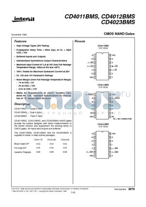 CD4012BMS datasheet - CMOS NAND Gates