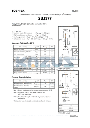 2SJ377 datasheet - Relay Drive, DC/DC Converter and Motor Drive Applications