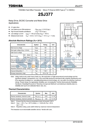 2SJ377 datasheet - Relay Drive, DC/DC Converter and Motor Drive Applications