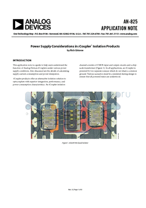 AN-825 datasheet - Power Supply Considerations in iCoupler^ Isolation Products