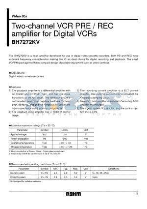 BH7272KV datasheet - Two-channel VCR PRE / REC amplifier for Digital VCRs