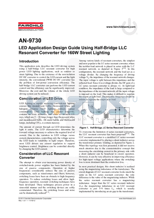 AN-9730 datasheet - LED Application Design Guide Using Half-Bridge LLC Resonant Converter for 160W Street Lighting