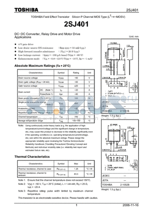 2SJ401 datasheet - DC−DC Converter, Relay Drive and Motor Drive Applications