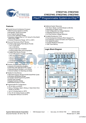 CY8C27443-24PVI datasheet - PSoC Programmable System-on-Chip