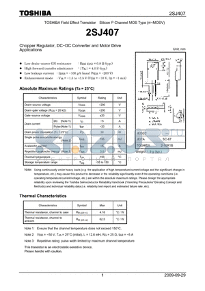 2SJ407 datasheet - Chopper Regulator, DC−DC Converter and Motor Drive Applications