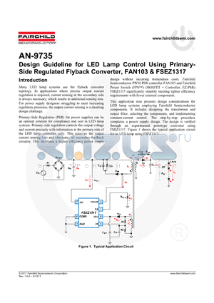 AN-9735 datasheet - Design Guideline for LED Lamp Control Using Primary-Side Regulated Flyback Converter, FAN103 & FSEZ1317