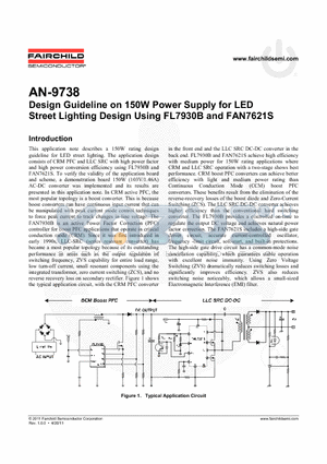 AN-9738 datasheet - Design Guideline on 150W Power Supply for LED Street Lighting Design Using FL7930B and FAN7621S