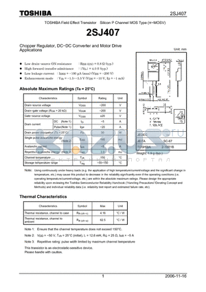 2SJ407_07 datasheet - Chopper Regulator, DC−DC Converter and Motor Drive Applications