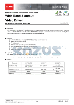 BH7600AFS datasheet - Wide Band 3-output Video Driver