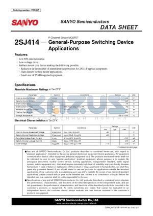 2SJ414 datasheet - General-Purpose Switching Device Applications