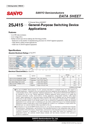 2SJ415 datasheet - General-Purpose Switching Device Applications