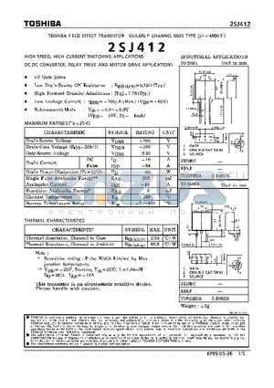 2SJ412 datasheet - P CHANNEL MOS TYPE (HIGH SPEED, HIGH CURRENT SWITCHING, DC-DC CONVERTER, RELAY DRIVE AND MOTOR DRIVE APPLICATIONS)