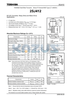 2SJ412 datasheet - DC-DC Converter, Relay Drive and Motor Drive Applications