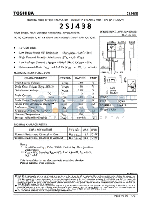 2SJ438 datasheet - P CHANNEL MOS TYPE (HIGH SPEED, HIGH CURRENT SWITCHING, DC-DC CONVERTER, RELAY DRIVE AND MOTOR DRIVE APPLICATIONS)