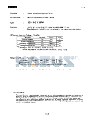 BH7611FV datasheet - Multifunction 3 Outputs Video Drivers