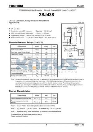 2SJ438 datasheet - DC−DC Converter, Relay Drive and Motor Drive Applications